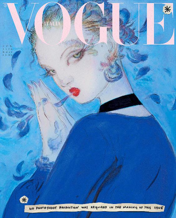 Vogue Italia gennaio 2020 senza foto e modelle per dare spazio a disegni e illustrazioni