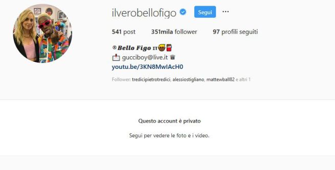 Bello Figo rende privato il suo profilo Instagram