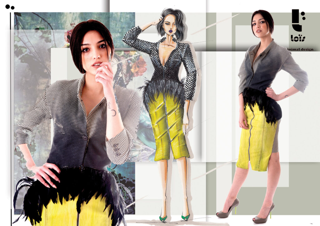 Lois, effetto plumage sull’abito tailleur
