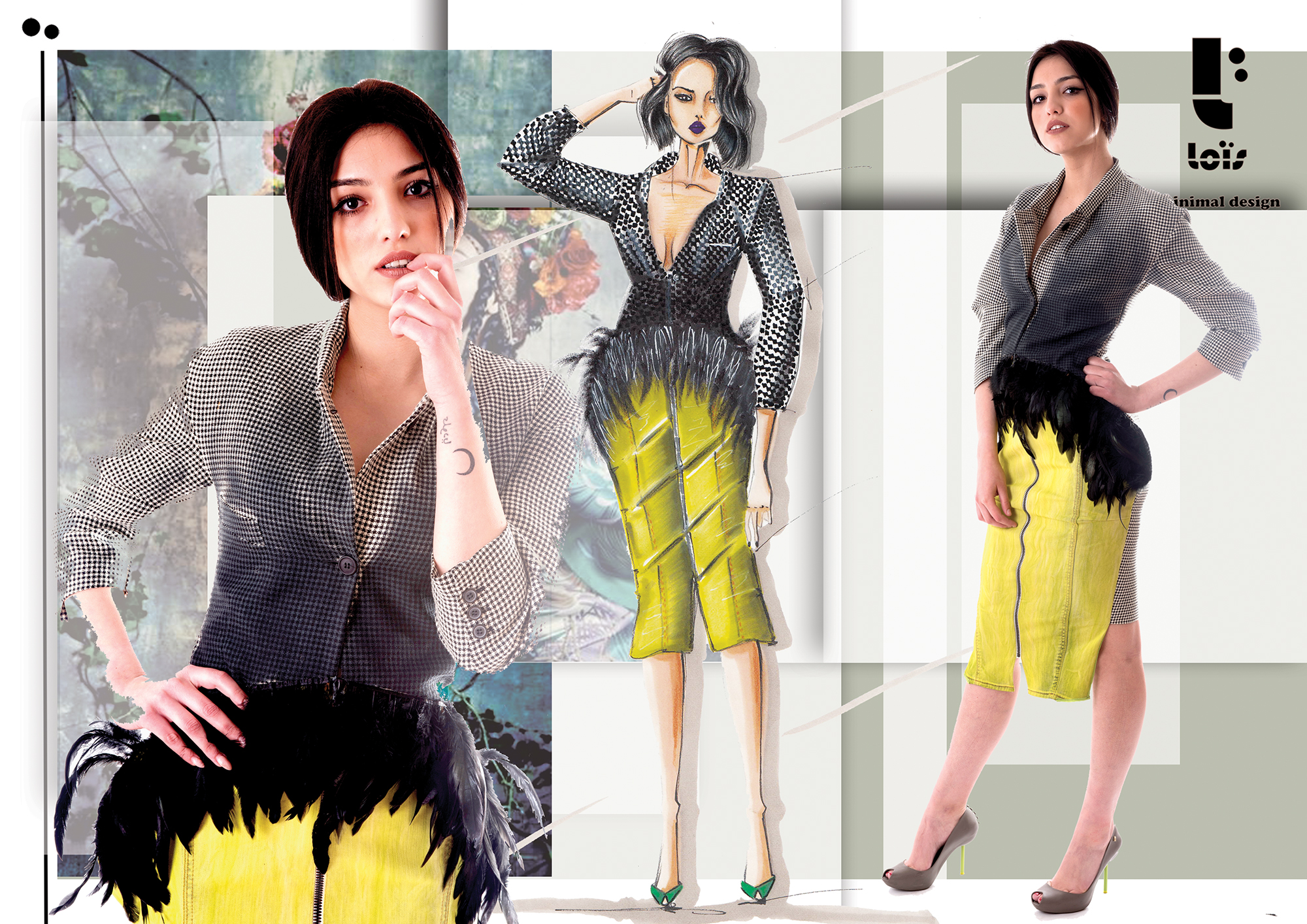 Lois, effetto plumage sull’abito tailleur